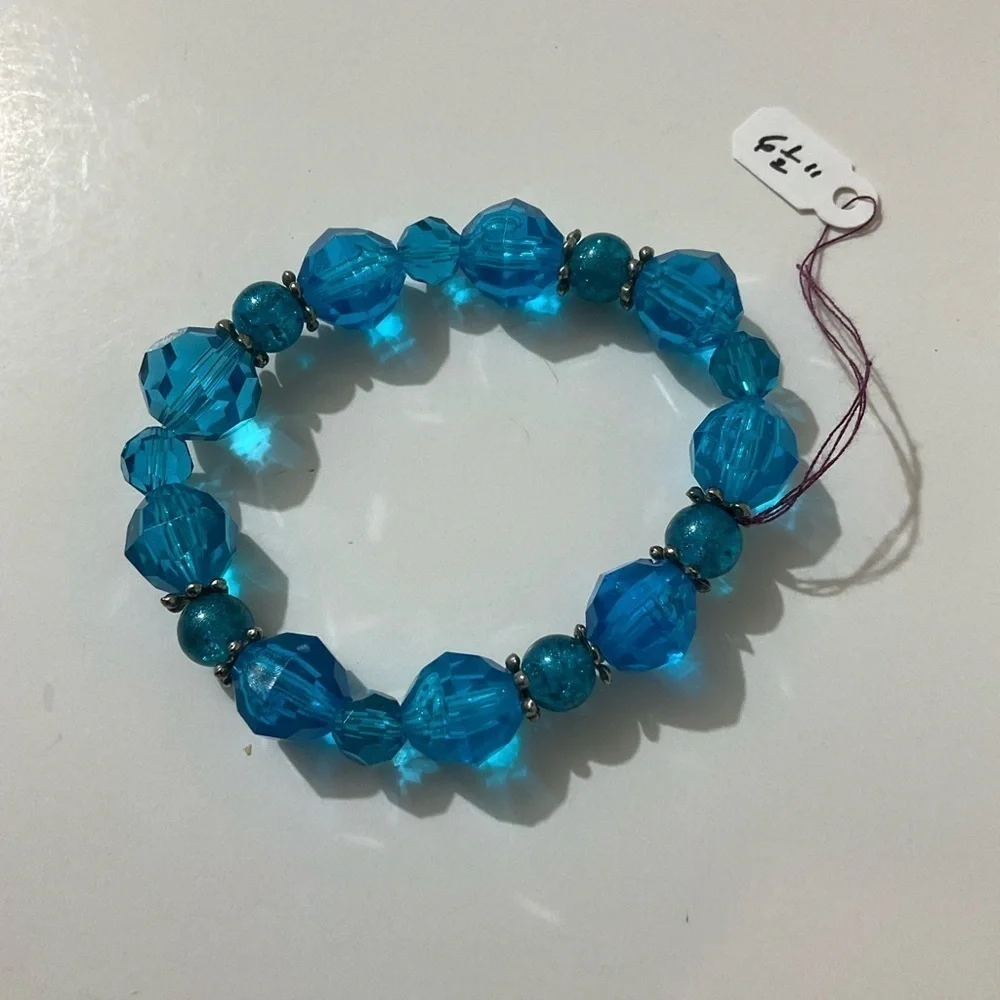 Hand Crafted Stretch Bracelet Set Crystals with Dangles Blue Orange Yellow